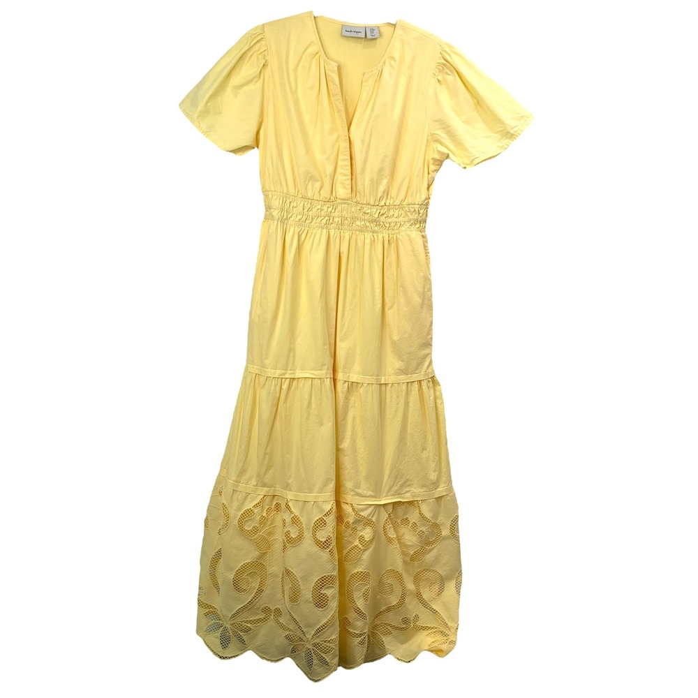 Haute Hippie cotton tiered smocked waist long dress Size‎ M buttermilk yellow - Picture 3 of 12